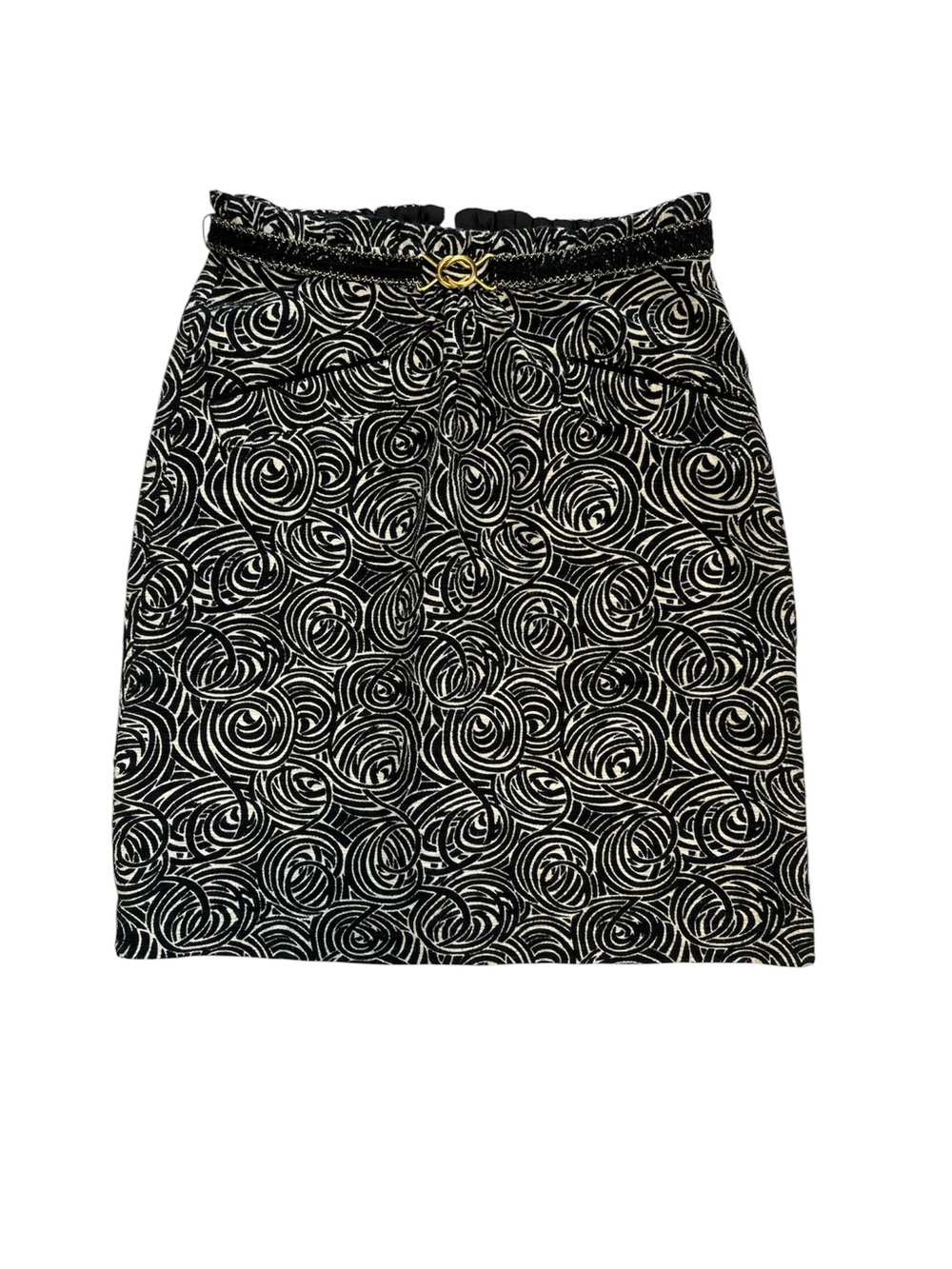 Anthropologie Elevenses Black and White Swirl Belted Pencil Skirt NWT Size 4